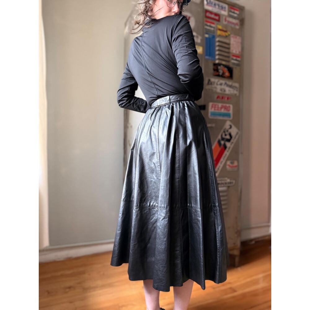 Vintage 70s Saks Fifth Avenue Leather Maxi Skirt | XS 25" - Picture 4 of 8